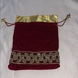 COPY - Burgundy pouch with gold embroider & drawstring